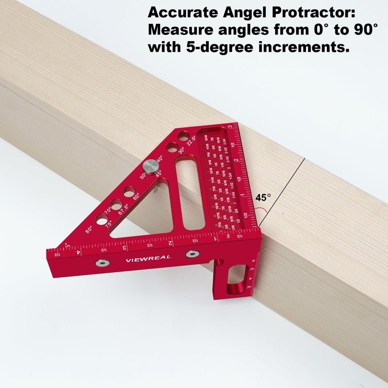 ViewReal Premium Carpenter Square Hole Scribing Ruler Woodworking Square 22.5-90 Degree Measuring Ruler with Angle Pin,Versatile Multi Angle Square for Woodworking, Engineering, and Construction - Image 4